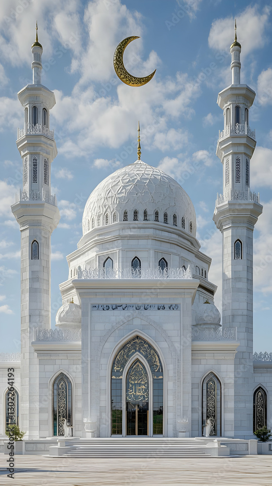 Fototapeta premium White Mosque, Crescent Moon, Daytime