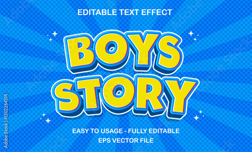 Boys story text effect, 3d cartoon text style