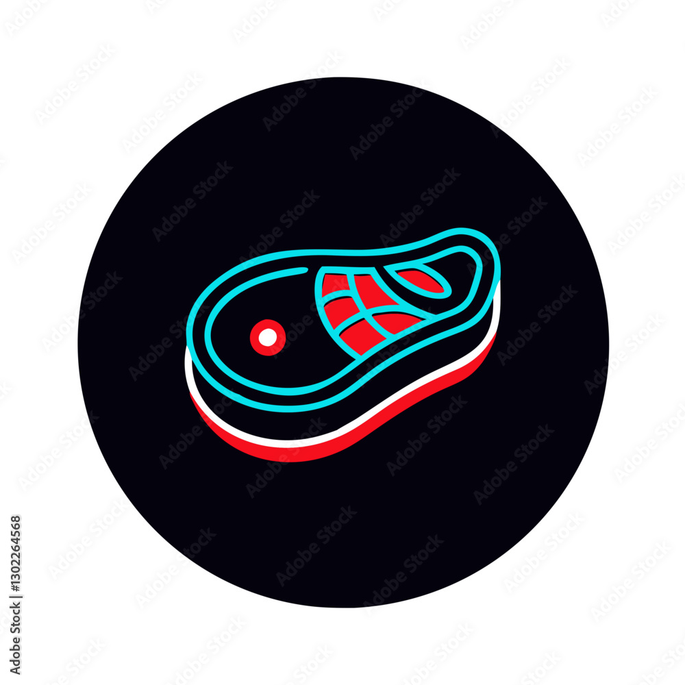 Neon steak illustration on black background Neon steak illustration on black background