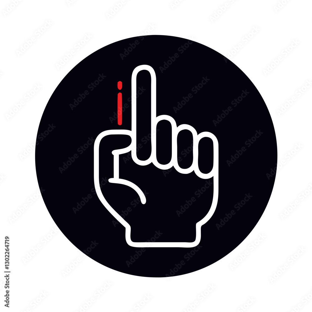 Hand with index finger raised in a black circle Hand with index finger raised in a black circle