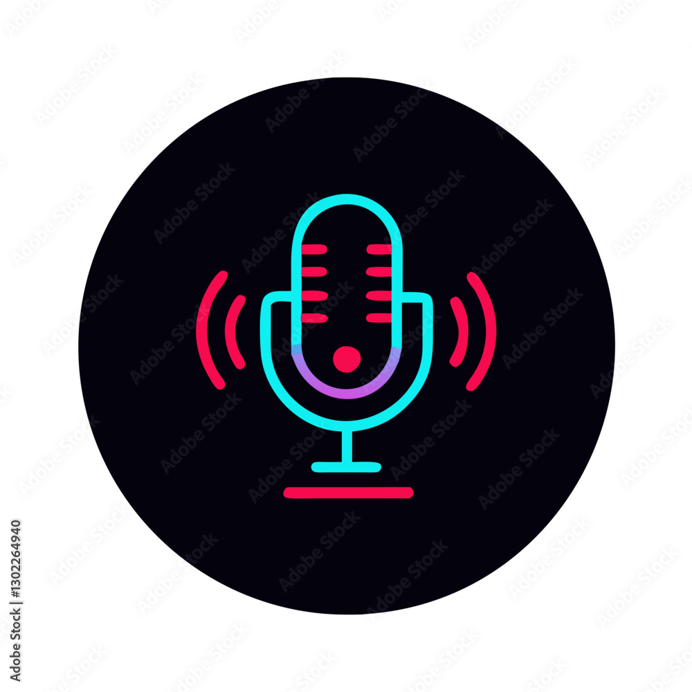 Microphone icon emitting sound waves on black background Microphone icon emitting sound waves on black background