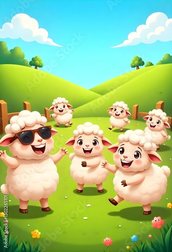 Adorable Cartoon Goat play in a Lush Green Park