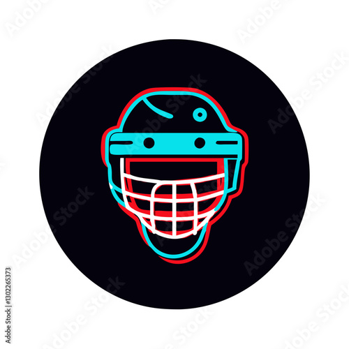 Neon hockey goalie mask on black background