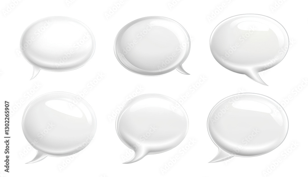 Set of glossy white speech bubbles, isolated on transparent cutout background Set of glossy white speech bubbles, isolated on transparent cutout background