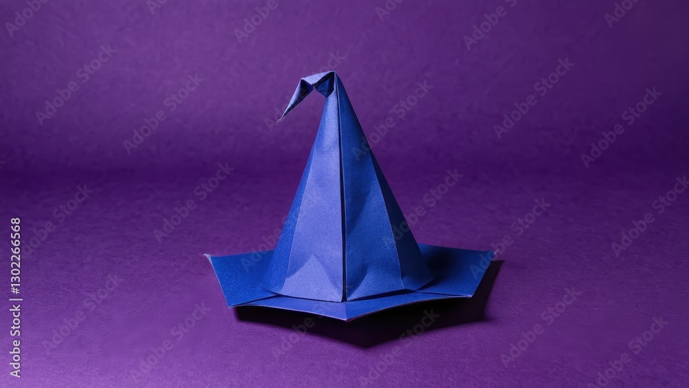 Fototapeta premium a whimsical origami wizard hat stands proudly against a rich purple backdrop