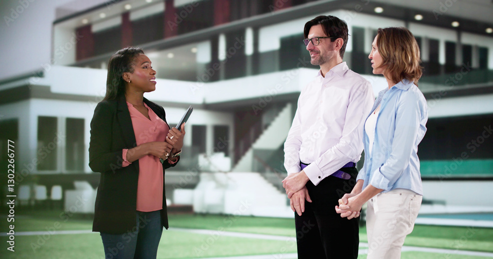 Professional Real Estate Agent Shakes Hands in Front Professional Real Estate Agent Shakes Hands in Front