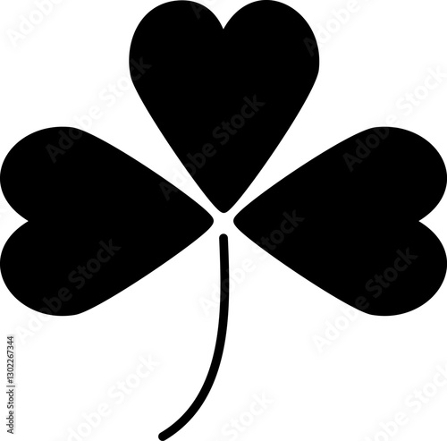 Black silhouette of a three-leaf clover with heart-shaped leaves