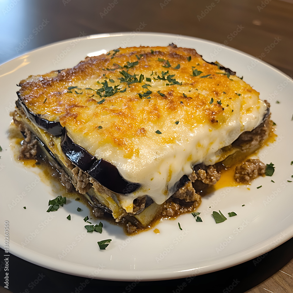 A plate of lasagna with meat and cheese A plate of lasagna with meat and cheese