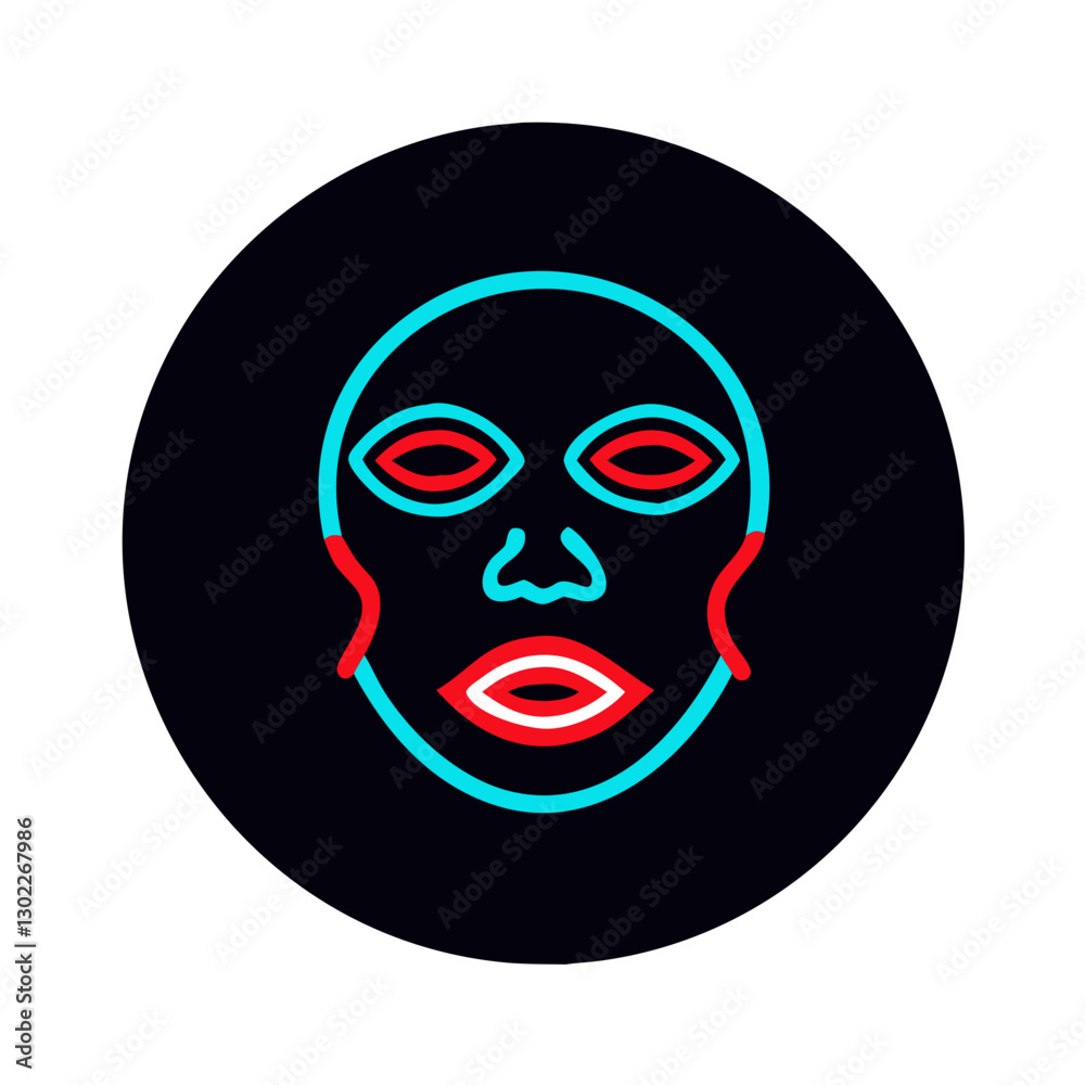 Neon face illustration with vibrant colors on dark background Neon face illustration with vibrant colors on dark background