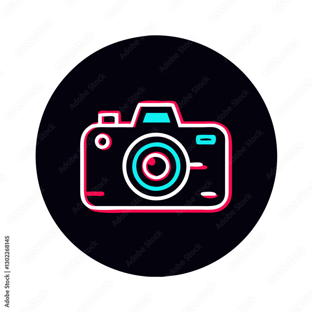 Camera icon in neon style on black background Camera icon in neon style on black background