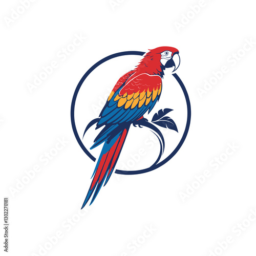 Scarlet Macaw bird silhouette logo vector line art logo design