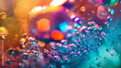 Colorful Bokeh Background with Water Droplets and Bubble Effects