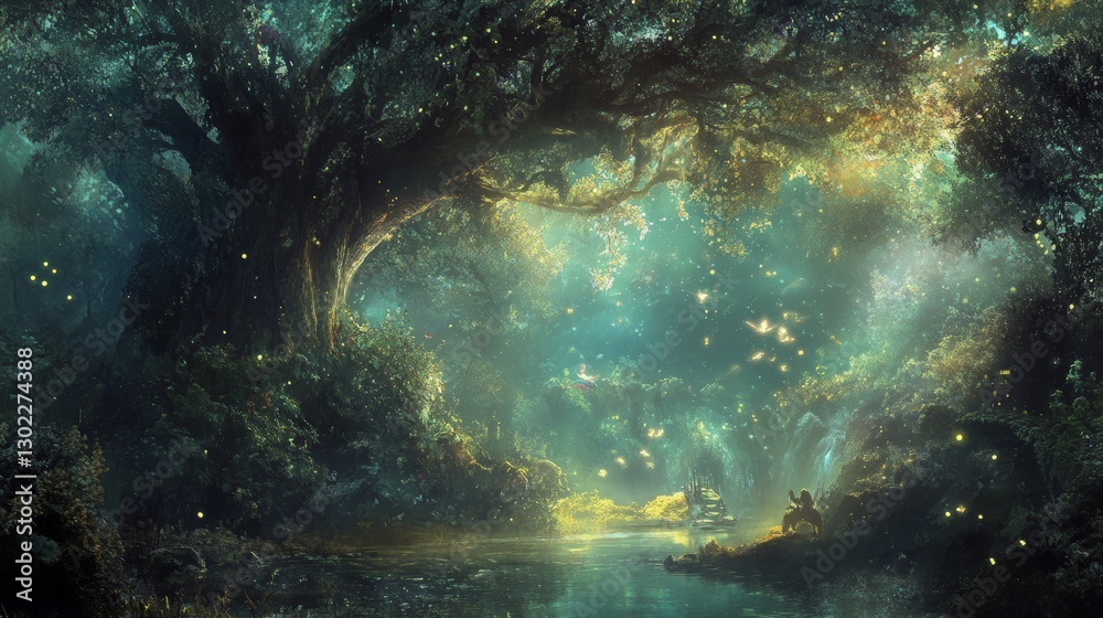 Obraz premium Enchanted Forest: A Serene Night in a Magical Realm