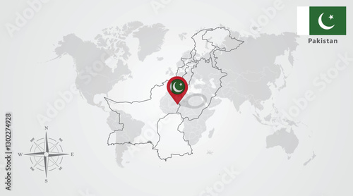 Pakistan  flag icon design with map outline