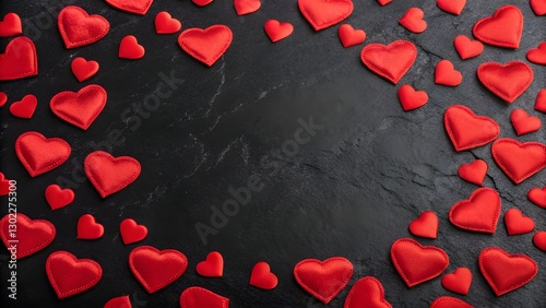 Decorative Red Hearts on Black Background Creating Romantic Holiday Theme