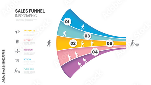 Sales funnel Infographic diagram presentation template for business. Tunnel Timeline 5 steps,vector infographics.