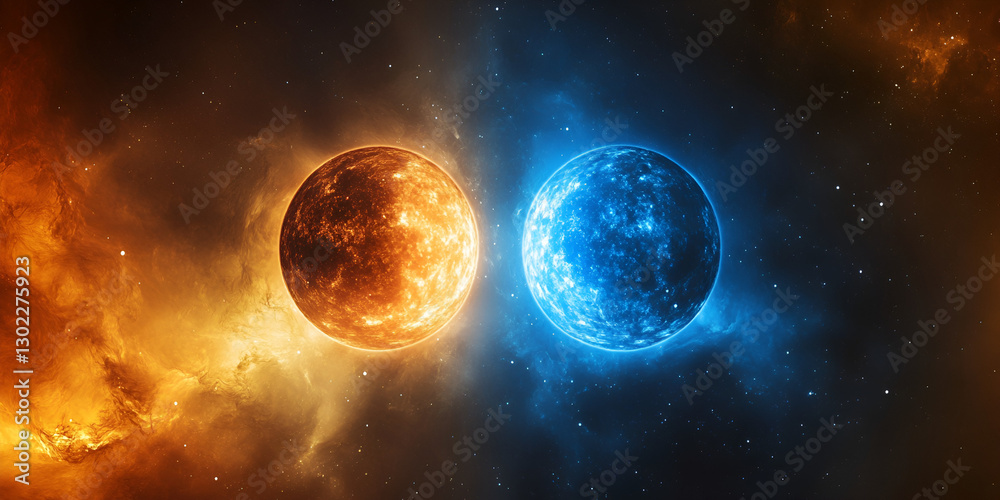 Fire and Ice Planets Colliding in Cosmic Space Explosion
Fire and Ice Planets Colliding in Cosmic Space Explosion