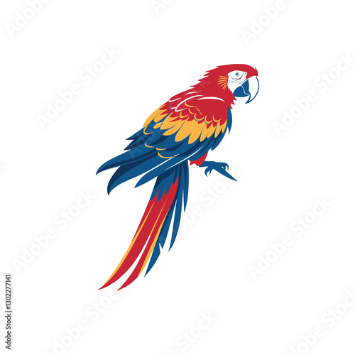 Scarlet Macaw bird silhouette logo vector line art logo design