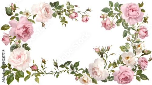 A Delicate Frame Formed By Beautiful Pale Pink Roses And Greenery