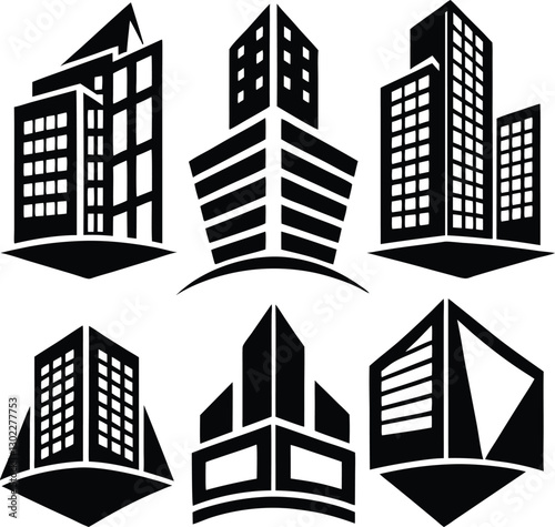 Skyscraper silhouettes in dynamic angles in vector design for architecture and urban development