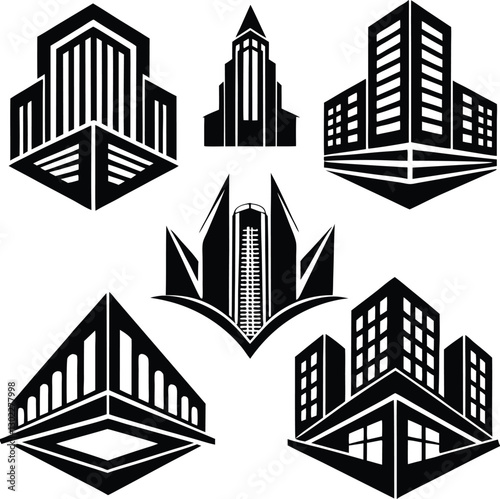 Skyscraper silhouettes in dynamic angles in vector design for architecture and urban development