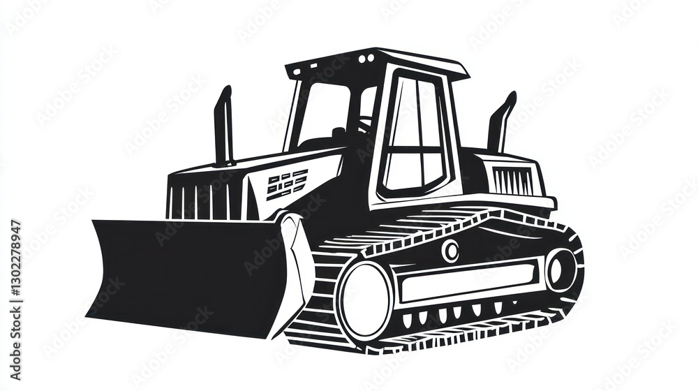 Naklejka premium A minimalistic bulldozer icon in black and white with clean lines for use in infographics