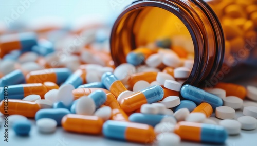 Close-up of spilled prescription medication health awareness image