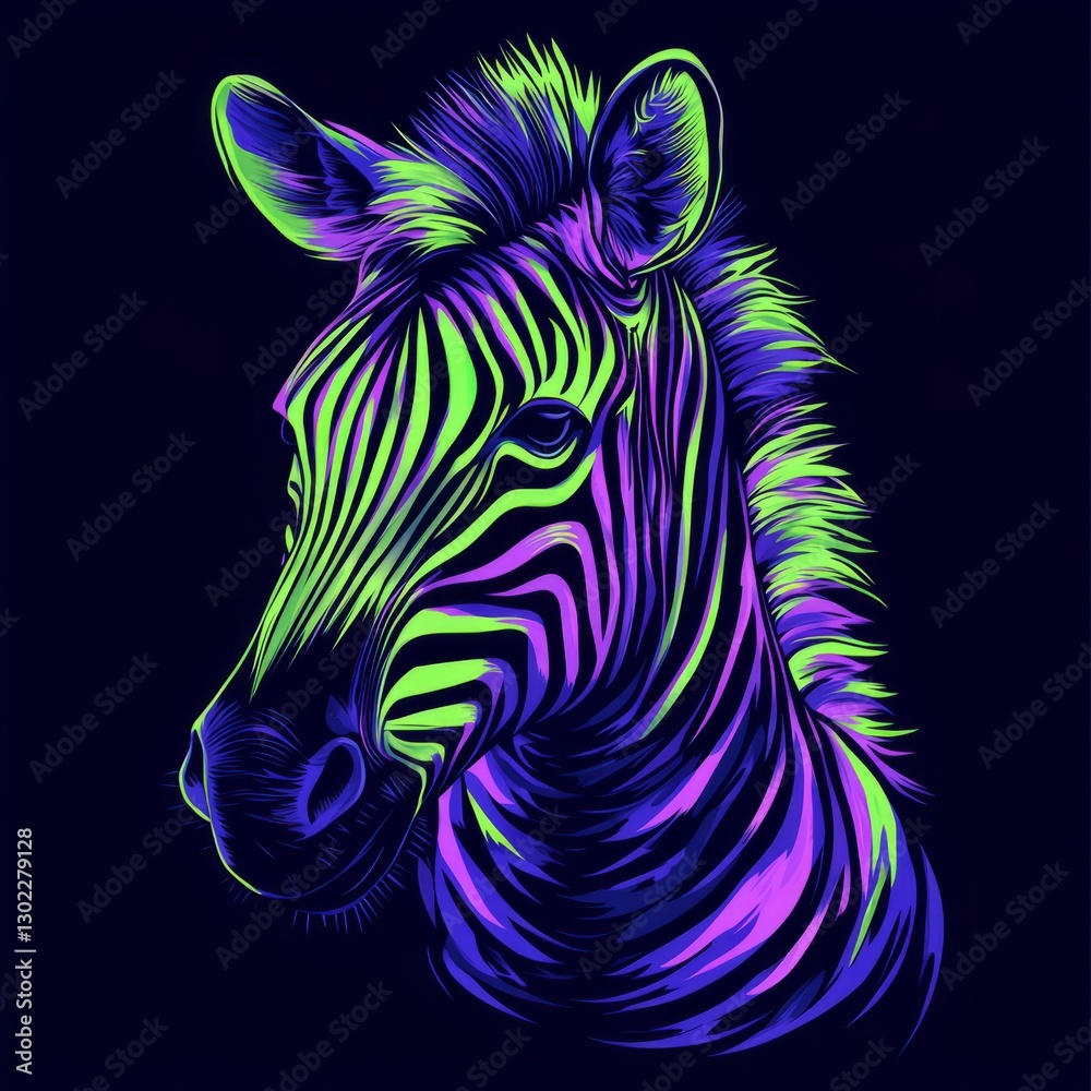 Obraz premium Abstract zebra design with alternating neon red and yellow lines on a black background 