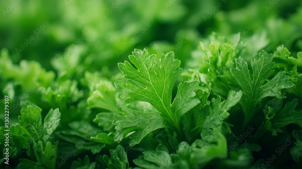 Fresh green leaves of cilantro create a vibrant, lush texture, showcasing their intricate detailing and natural beauty.