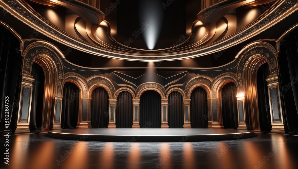 Obraz premium Black golden ceremony award stage venue background.