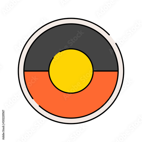 Aboriginal Flag Flat design style, circular flag with black, red, and yellow, symbolizing Indigenous Australians, ideal for cultural projects, history visuals, and awareness campaigns.