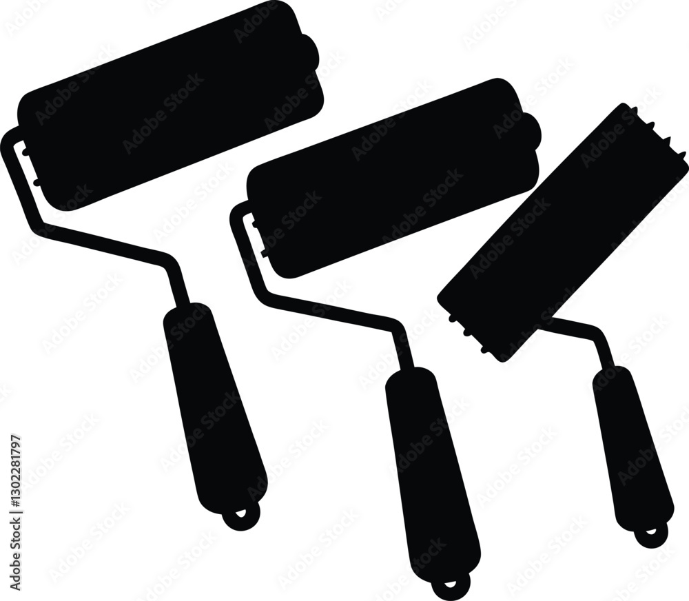 Three paint rollers silhouette in vector design for home improvement and DIY projects