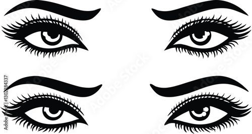 Close-Up Silhouettes of Eyes with Defined Lashes and Arched Brows in Black
