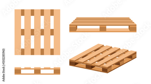 wood pallet, wooden pallet icon set, shipping pallet for warehouse storage concept