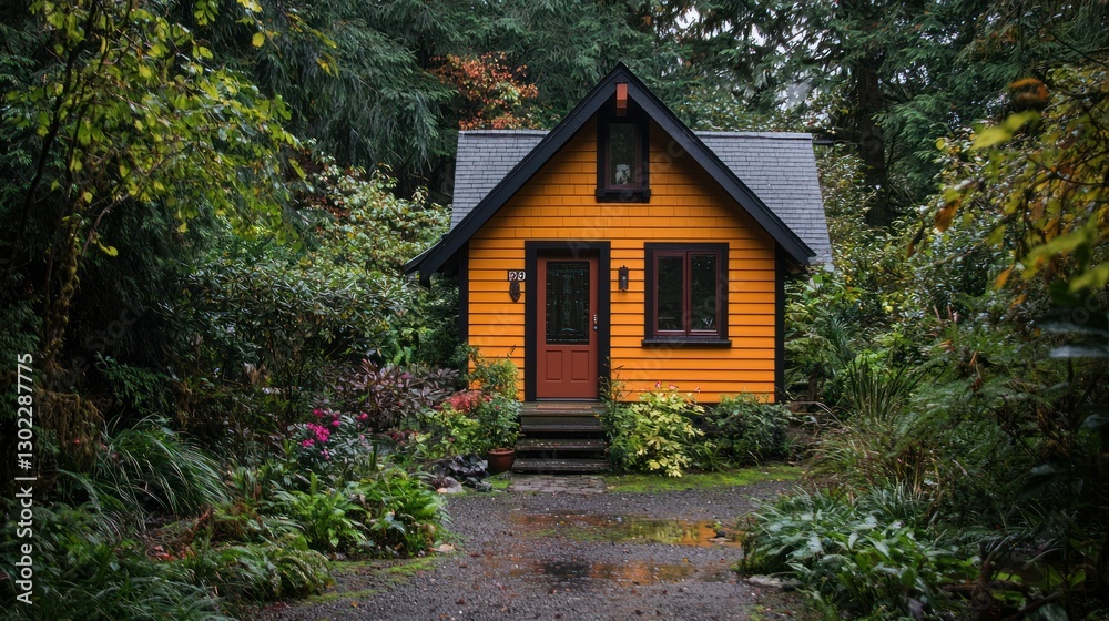 A tiny, cozy bungalow tucked away in a forest clearing. A tiny, cozy bungalow tucked away in a forest clearing.