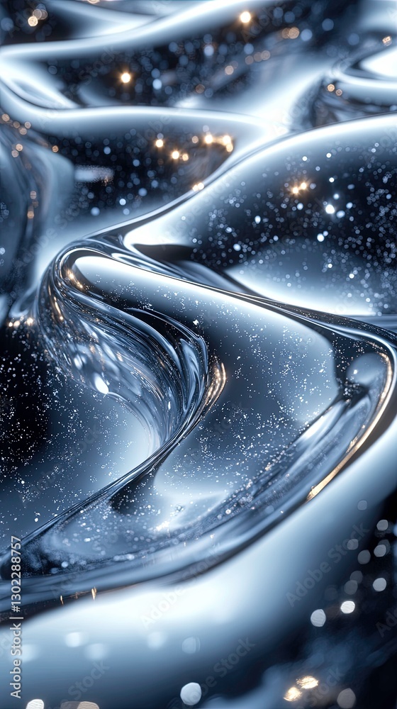 Shimmering silver waves reflect light in an abstract, fluid design concept Shimmering silver waves reflect light in an abstract, fluid design concept