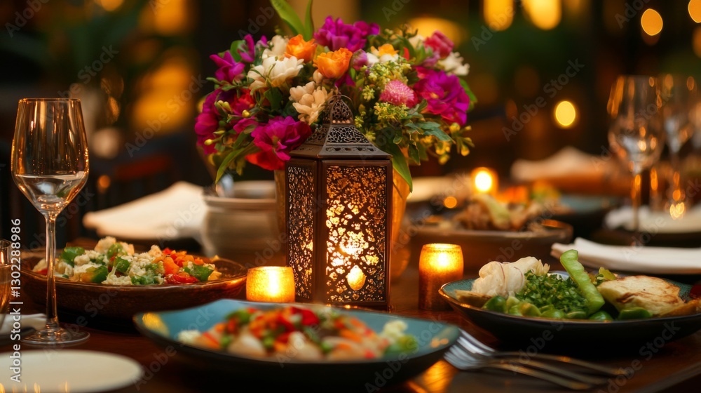 Romantic Dinner Table Setting With Flowers And Candles Romantic Dinner Table Setting With Flowers And Candles