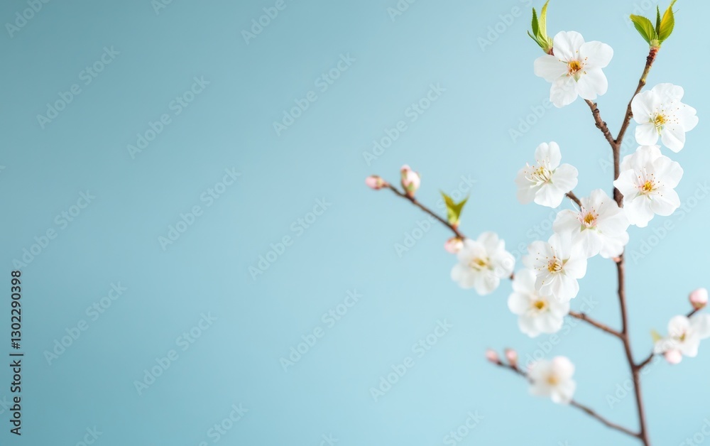 Delicate spring blossoms against a pale blue backdrop Delicate spring blossoms against a pale blue backdrop