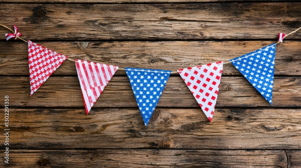 Obraz premium American bunting with red, white, and blue triangular flags for a Fourth of July celebration.