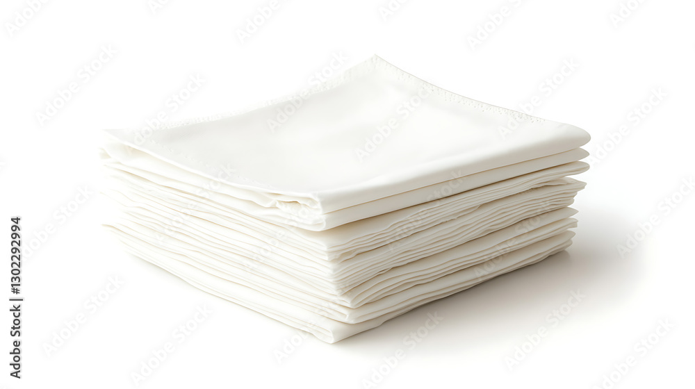 Stack of white napkins neatly folded and isolated on white background for dining. Stack of white napkins neatly folded and isolated on white background for dining.