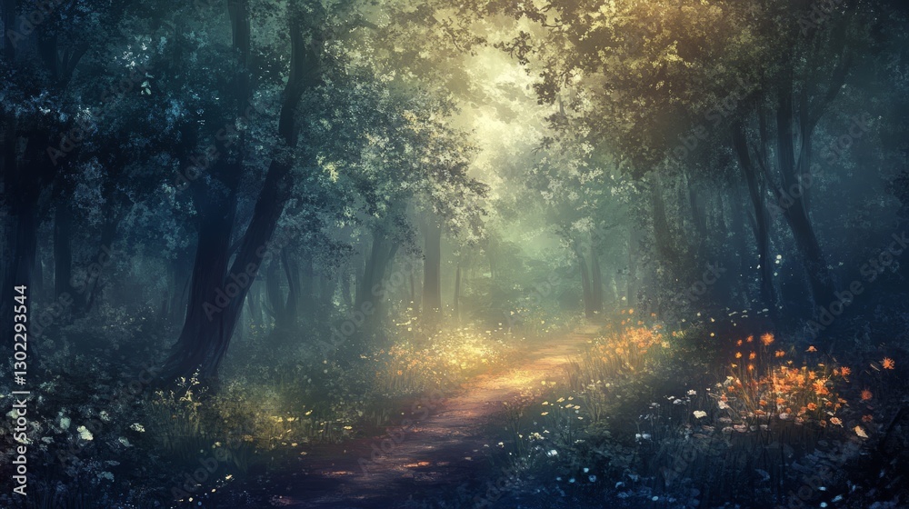 Obraz premium Enchanted Forest Path: A Mystical Journey Through Nature's Embrace