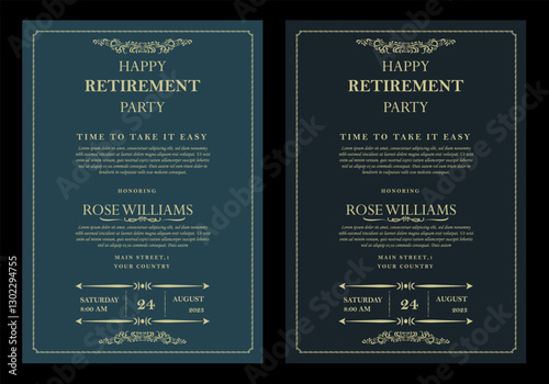 Set of retirement party invitation, square banner, instagram story and a4 poster, vector illustration Retirement Flyer Design Template. Retirement Party Invitation Layout, square banner, and a4 poster