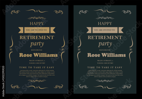 Set of retirement party invitation, square banner, instagram story and a4 poster, vector illustration Retirement Flyer Design Template. Retirement Party Invitation Layout, square banner, and a4 poster
