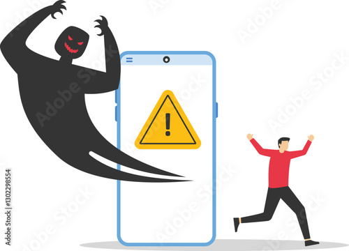 Dangers of smartphones and social media. Running away from mobile phone. Modern vector illustration in flat style

