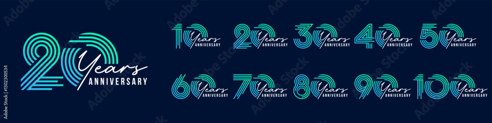 collection anniversary 10 to 100 year logo designs. abstract number for celebration event, wedding, greeting card, and invitation, vector illustration collection anniversary 10 to 100 year logo designs. abstract number for celebration event, wedding, greeting card, and invitation, vector illustration