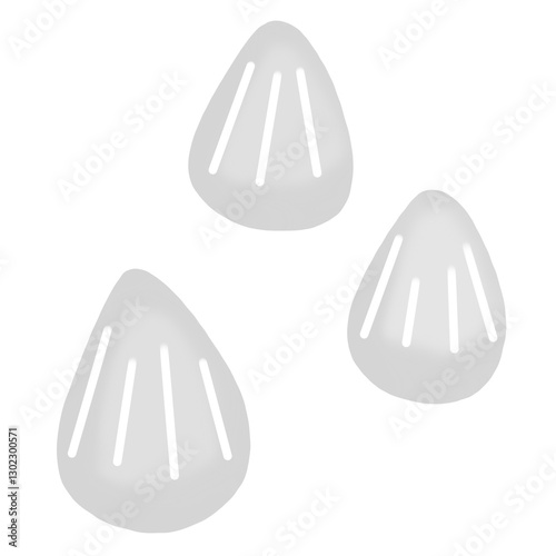 3 pieces of white clay on transparent background