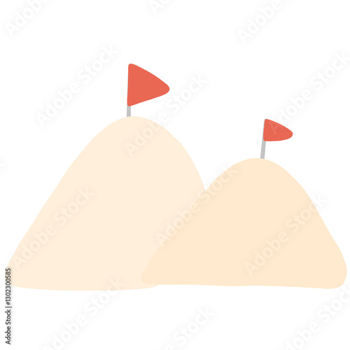Sand pile with two flags on top on transparent background
