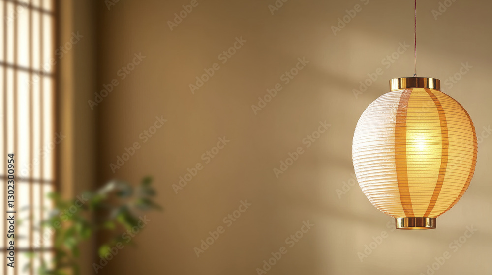 Obraz premium beautiful paper lantern glowing softly in serene room, enhancing ambiance