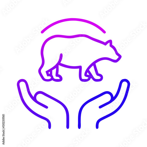 Wildlife protection concept featuring bear illustration supported by hands in modern gradient style on white background