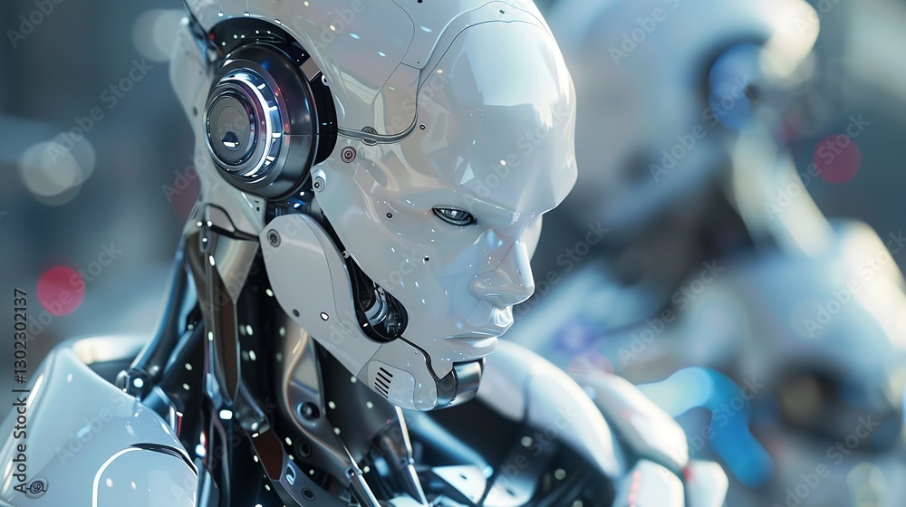 Fototapeta premium Humanoid Robot: A Detailed Portrait of Advanced AI